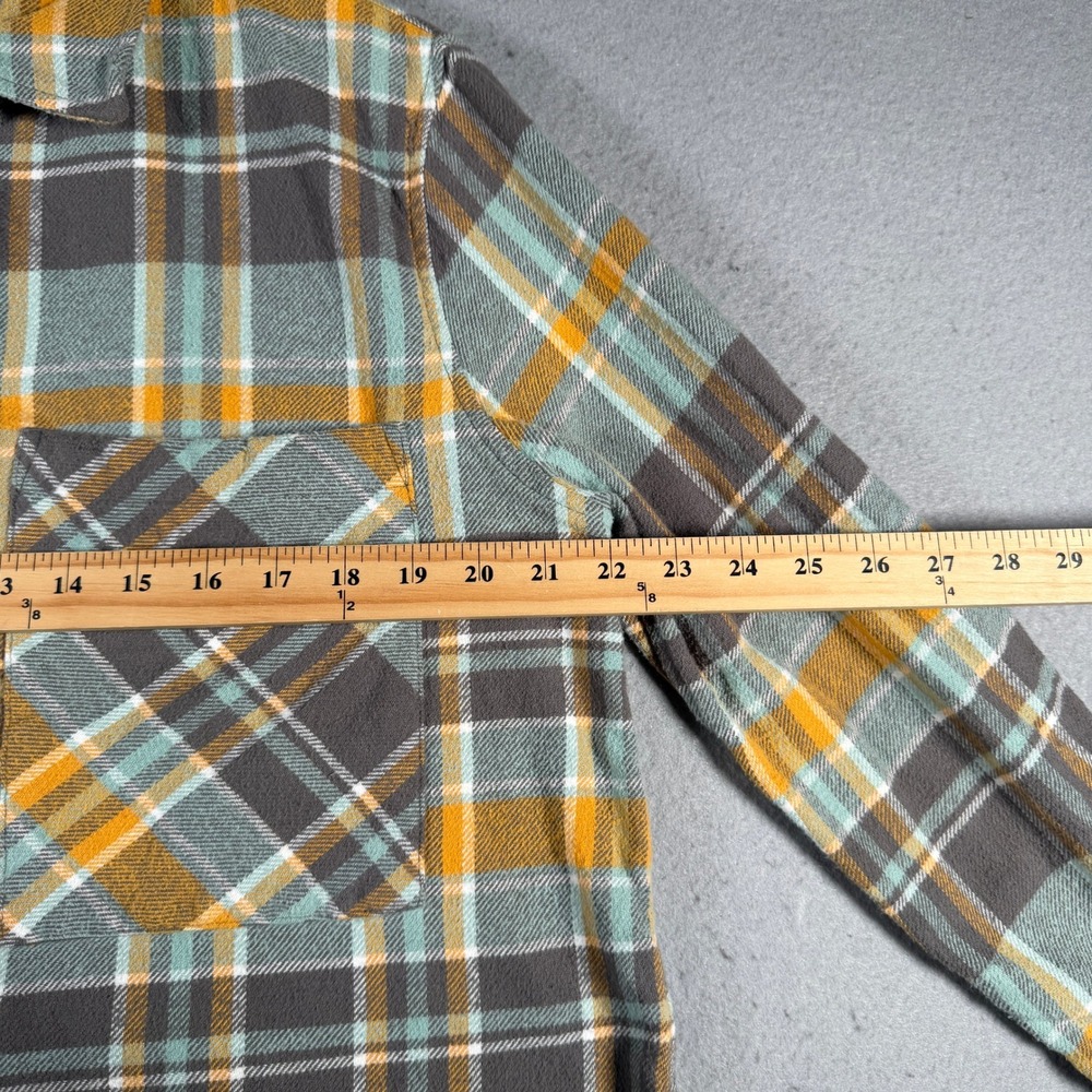 Aerie Womens Plaid Flannel Button Down Shirt Grey Yellow Green Cotton K5405CVW - Picture 6 of 13